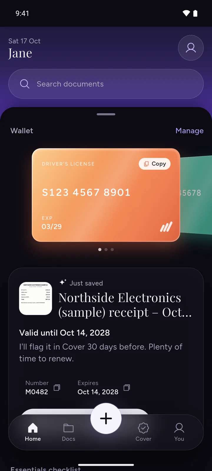 DocIt home screen in dark theme